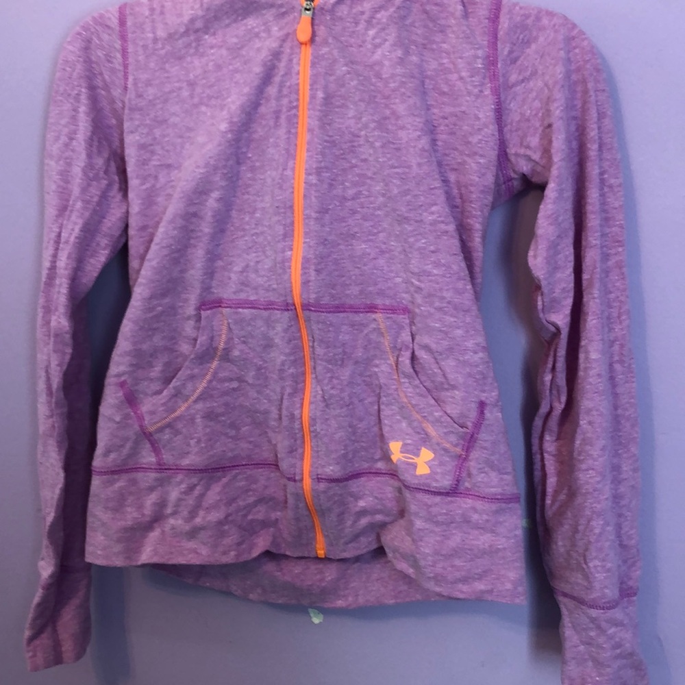 purple and orange under armour sweatshirt